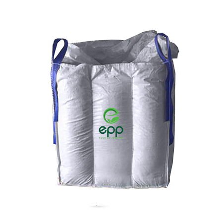 Baffle jumbo bag with duffle top and flat bottom for chemicals