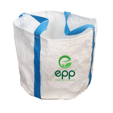 Circular FIBC bag with open top and flat bottom for soybeans