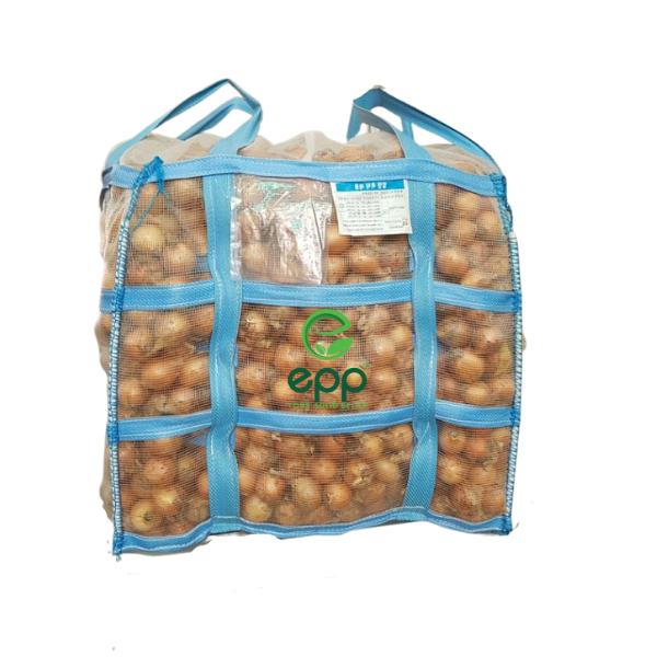 Agricultural mesh bulk bags with duffle top and discharge bottom