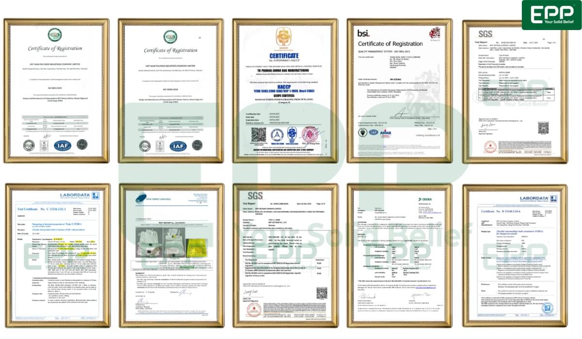 EPP Vietnam international certification matrix including ISO 14001 2015 for manufacturing big bags