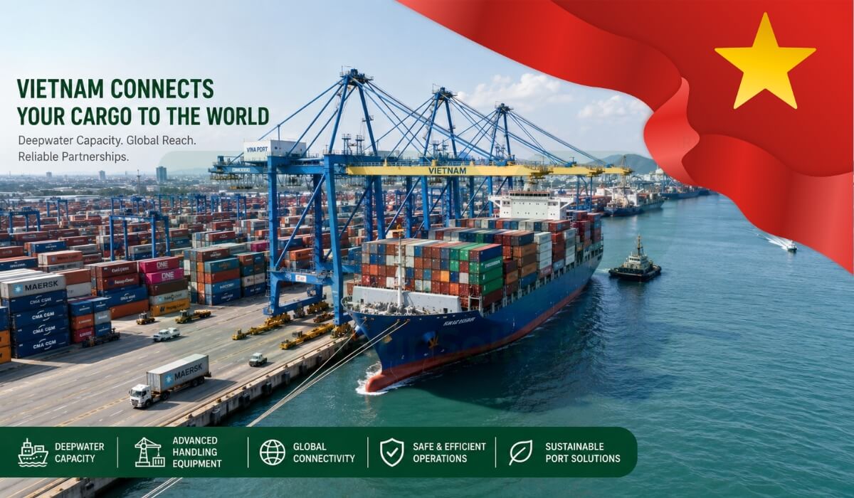Deepwater seaport container terminal in Vietnam handling international cargo