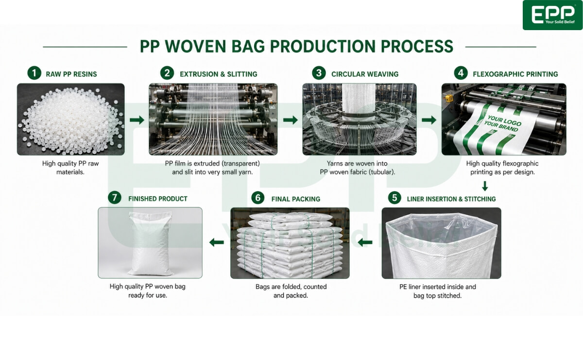 Production process of PP woven bags with liner 