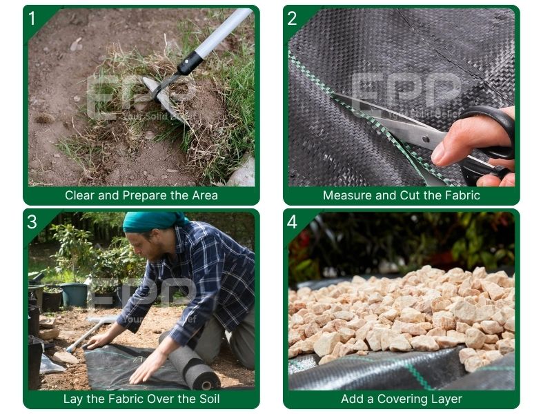 Weed control faric installation in 5 steps