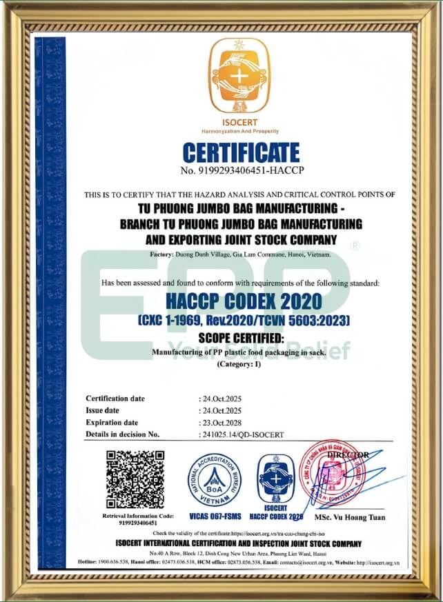 epp vietnam HACCP certificate N2025