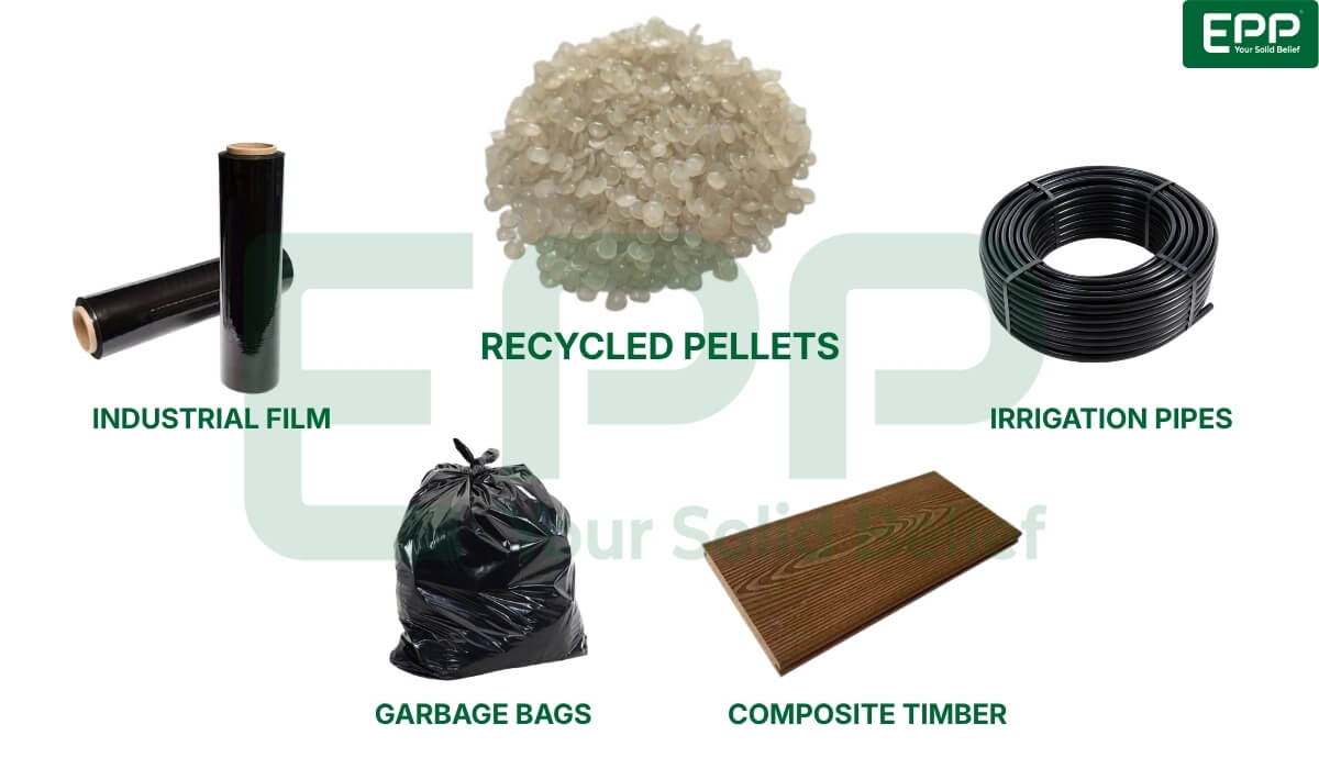 High-purity recycled PE pellets repurposed into industrial plastic applications