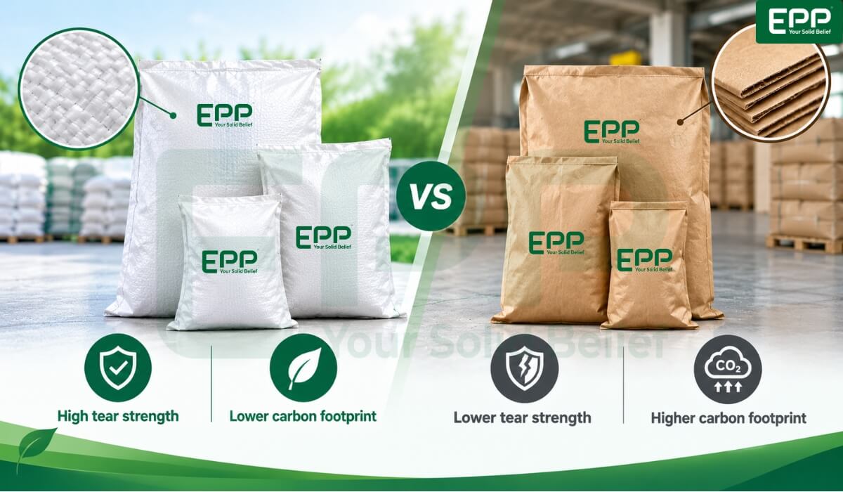 Eco friendly small woven polypropylene bags vs paper sacks in supply chain